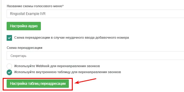 Пример настройки переадресации, если клиент ввел ошибочный номер