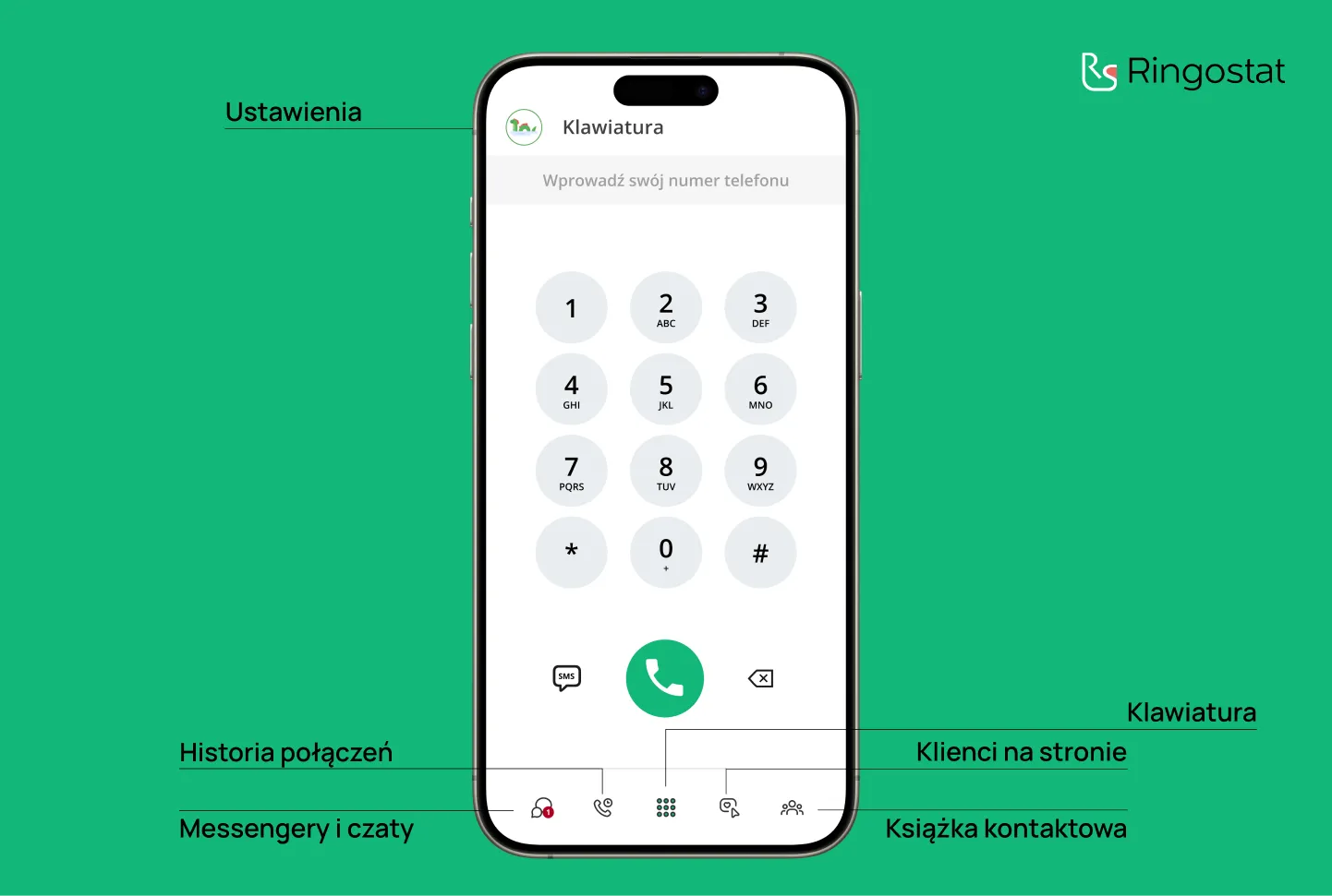 Interfejs mobilnej wersji aplikacji Ringostat Smart Phone